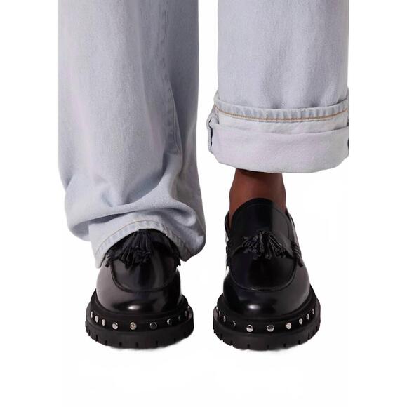 NEW FREE PEOPLE women's teagan tassel loafers in black - Picture 3 of 4